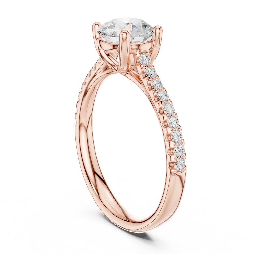 Classic Round Diamond Engagement Ring in Yellow Gold with Pavé Band