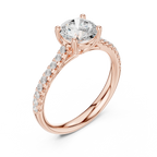 Classic Round Diamond Engagement Ring in Yellow Gold with Pavé Band