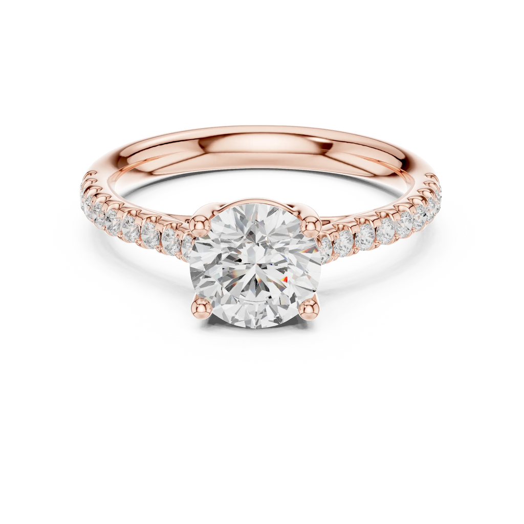 Classic Round Diamond Engagement Ring in Yellow Gold with Pavé Band