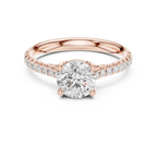 Classic Round Diamond Engagement Ring in Yellow Gold with Pavé Band