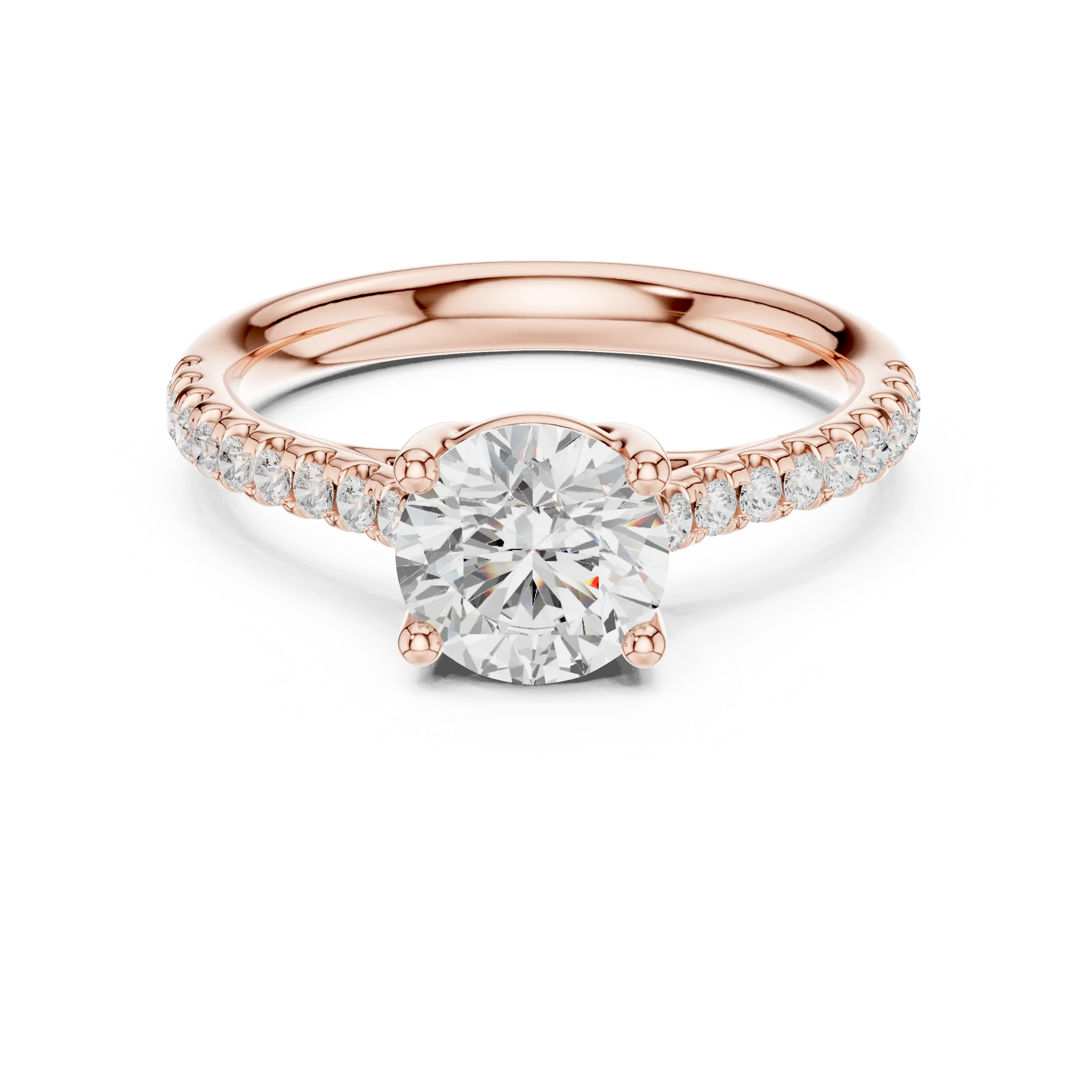 Classic Round Diamond Engagement Ring in Yellow Gold with Pavé Band