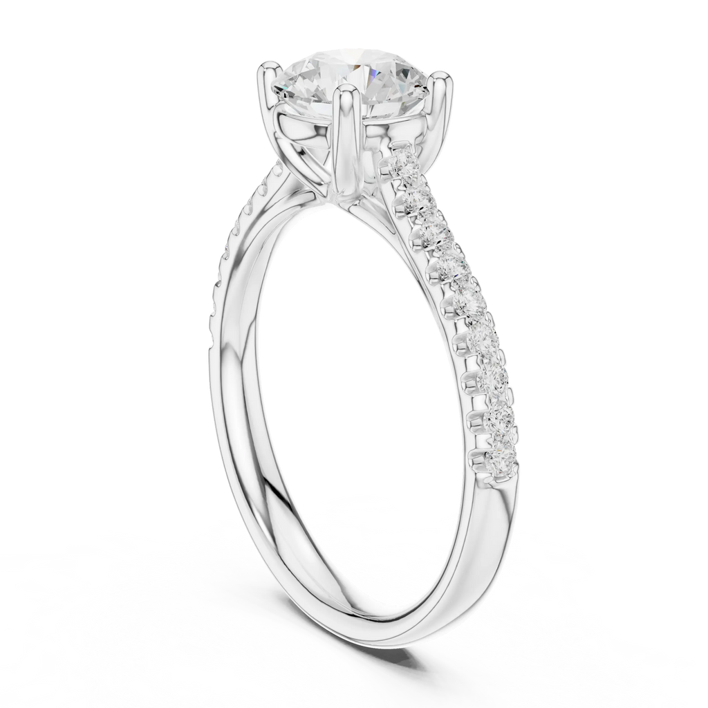 Classic Round Diamond Engagement Ring in Yellow Gold with Pavé Band