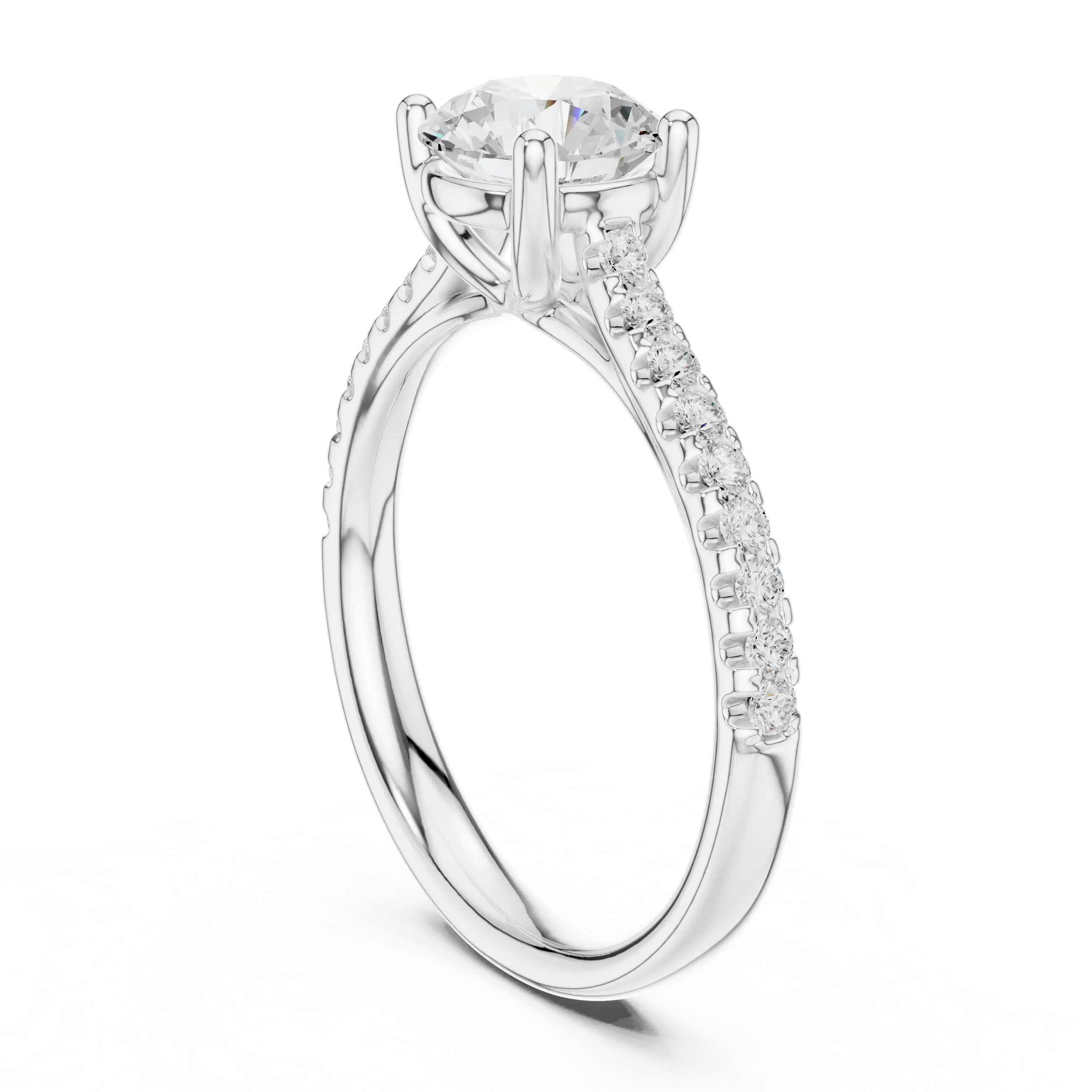 Classic Round Diamond Engagement Ring in Yellow Gold with Pavé Band