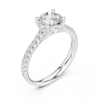 Classic Round Diamond Engagement Ring in Yellow Gold with Pavé Band