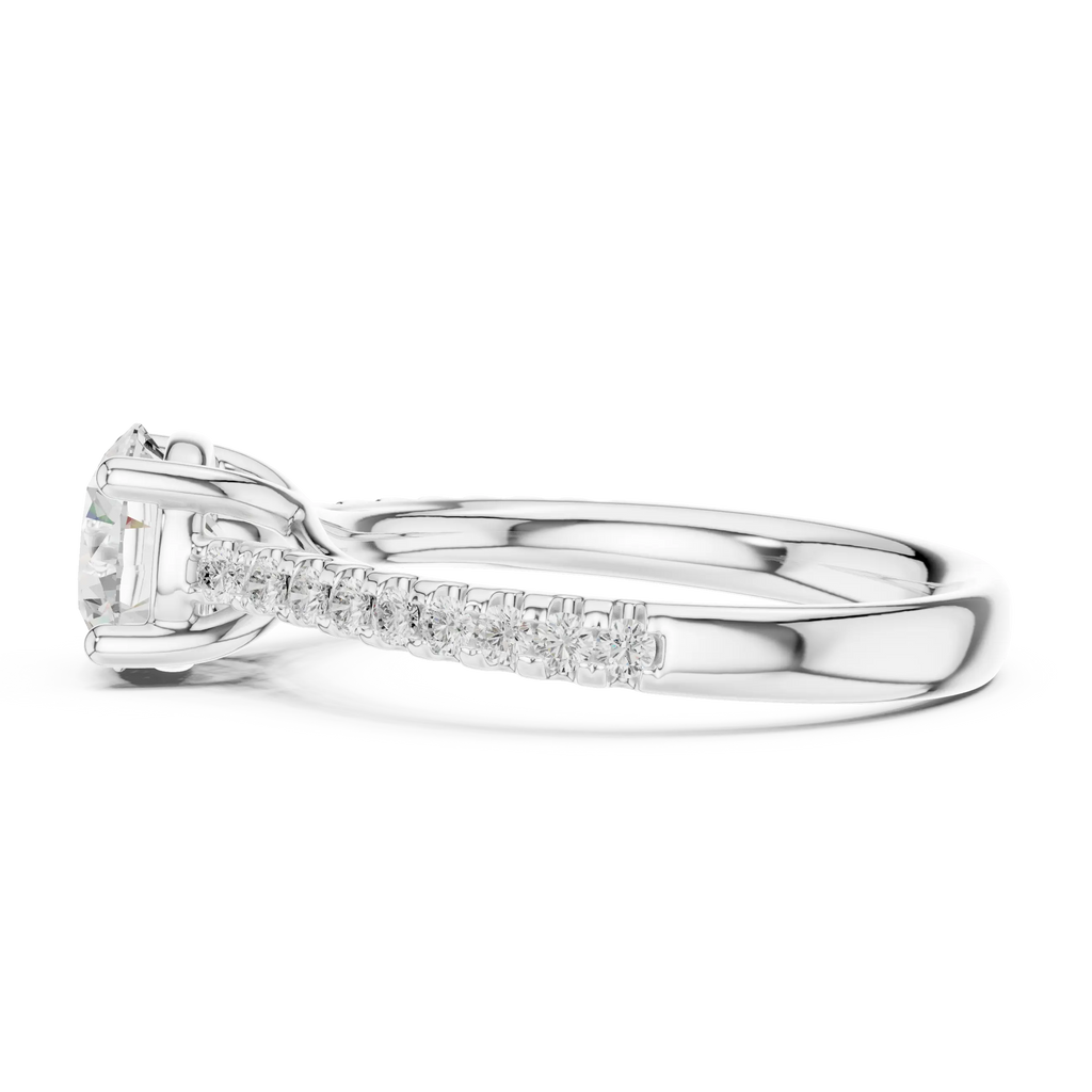 Classic Round Diamond Engagement Ring in Yellow Gold with Pavé Band