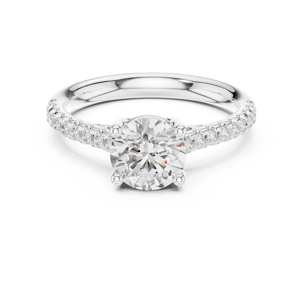Classic Round Diamond Engagement Ring in Yellow Gold with Pavé Band