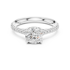 Classic Round Diamond Engagement Ring in Yellow Gold with Pavé Band