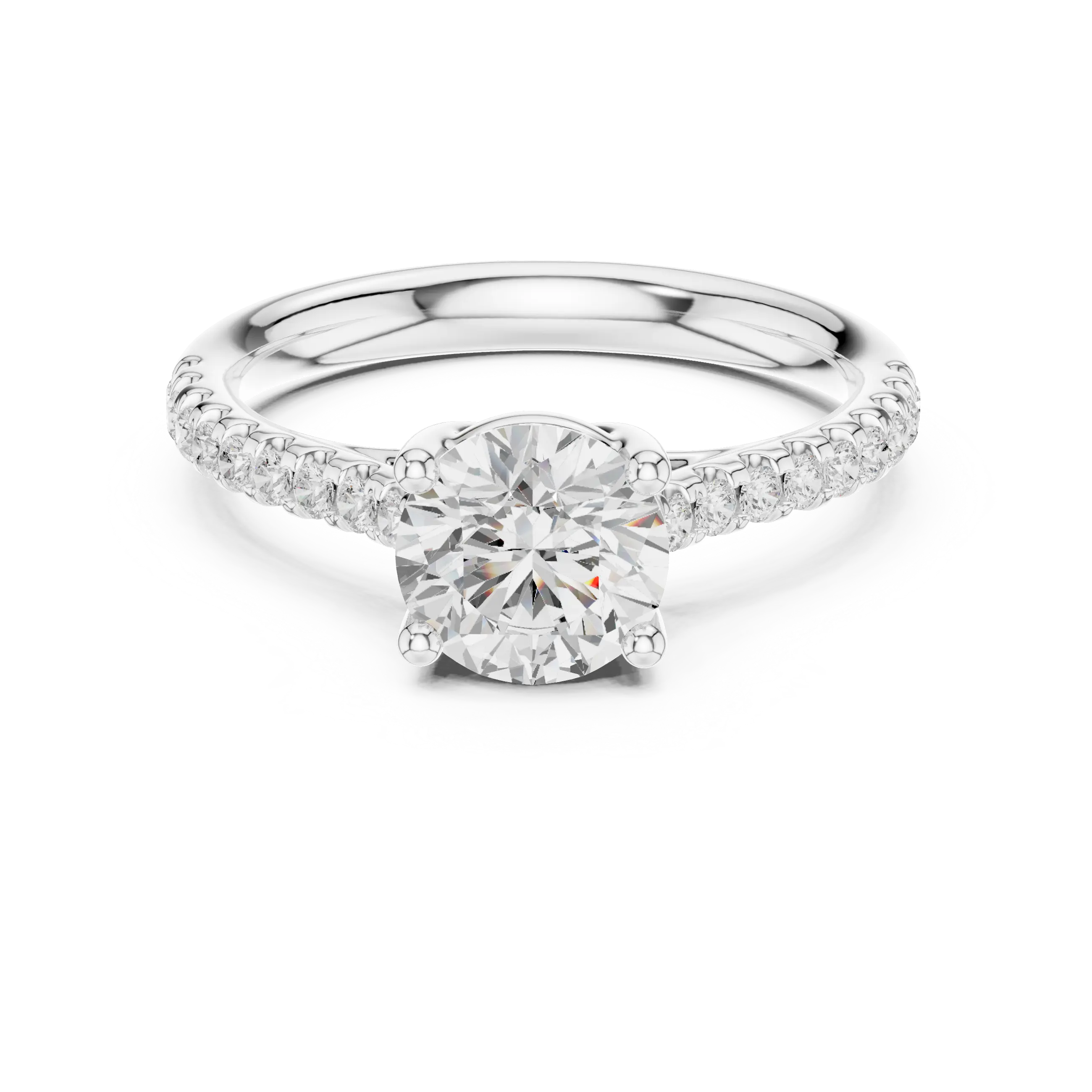 Classic Round Diamond Engagement Ring in Yellow Gold with Pavé Band