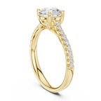 Classic Round Diamond Engagement Ring in Yellow Gold with Pavé Band