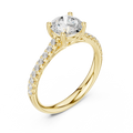 Classic Round Diamond Engagement Ring in Yellow Gold with Pavé Band