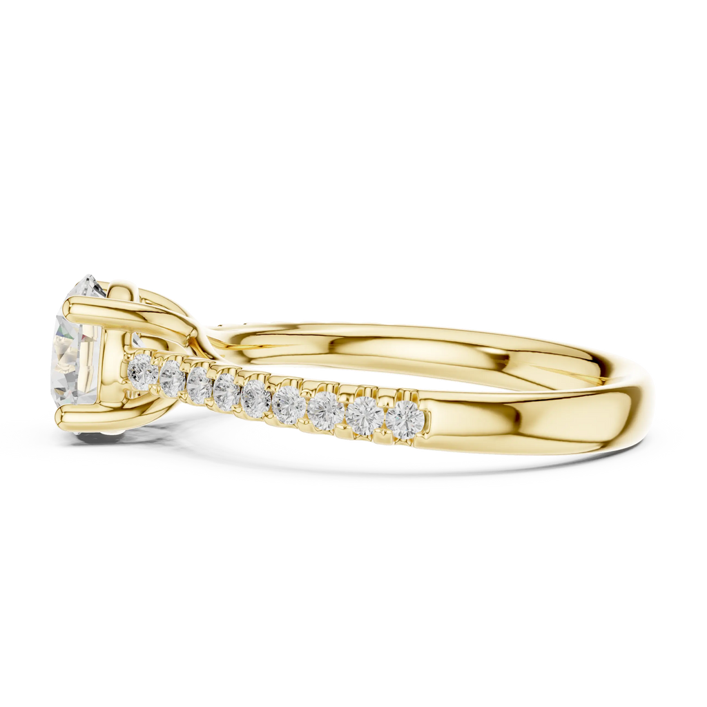 Classic Round Diamond Engagement Ring in Yellow Gold with Pavé Band