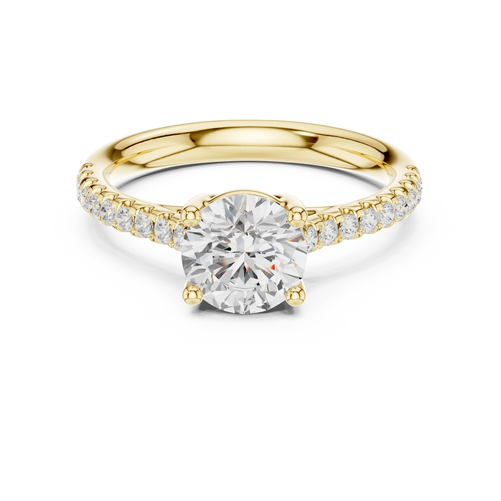 Classic Round Diamond Engagement Ring in Yellow Gold with Pavé Band