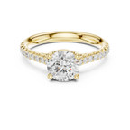Classic Round Diamond Engagement Ring in Yellow Gold with Pavé Band
