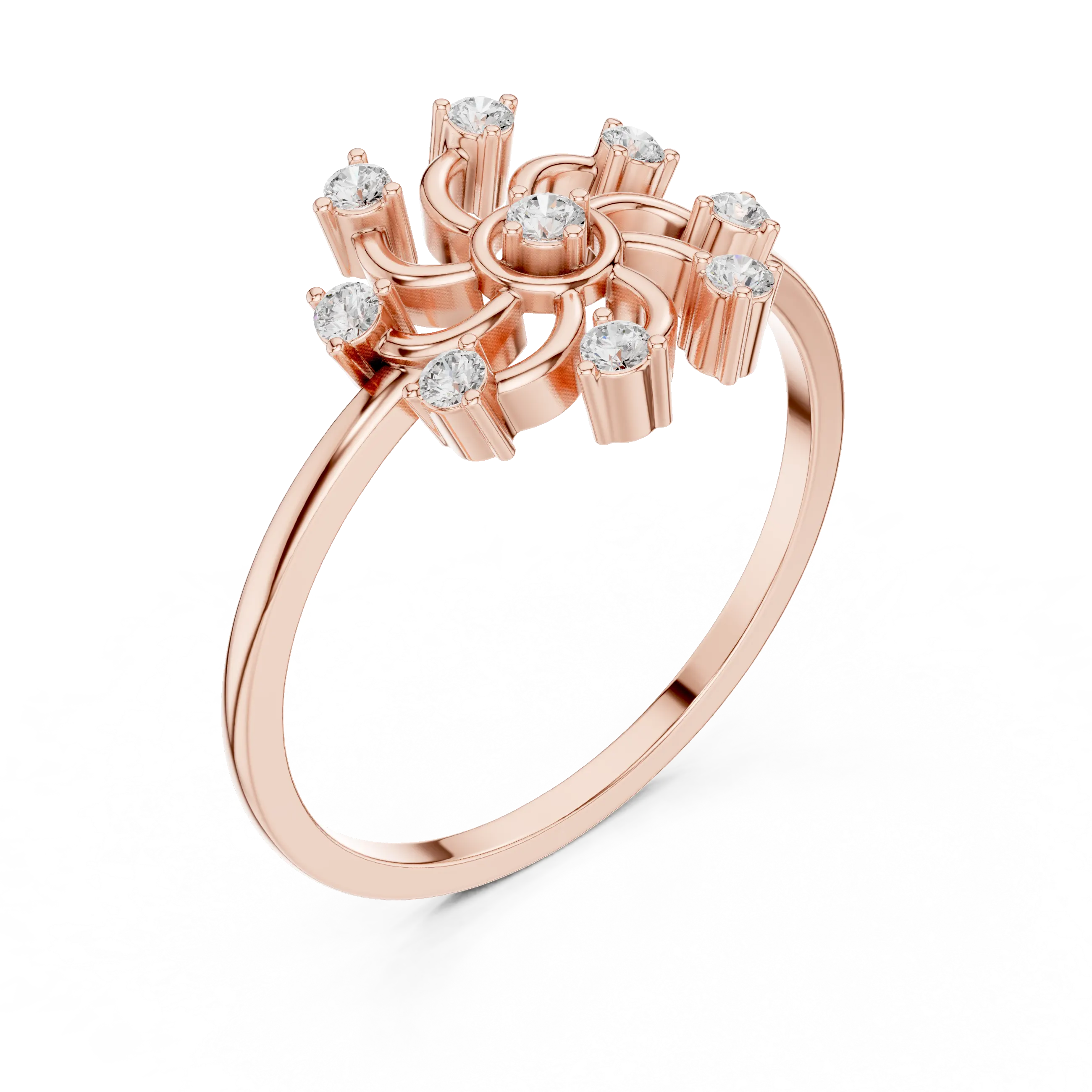Floral Diamond Pinwheel Sunburst Statement Ring in 14k White Gold