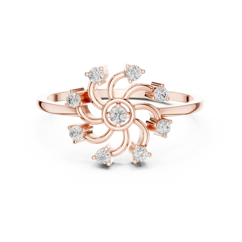Floral Diamond Pinwheel Sunburst Statement Ring in 14k White Gold