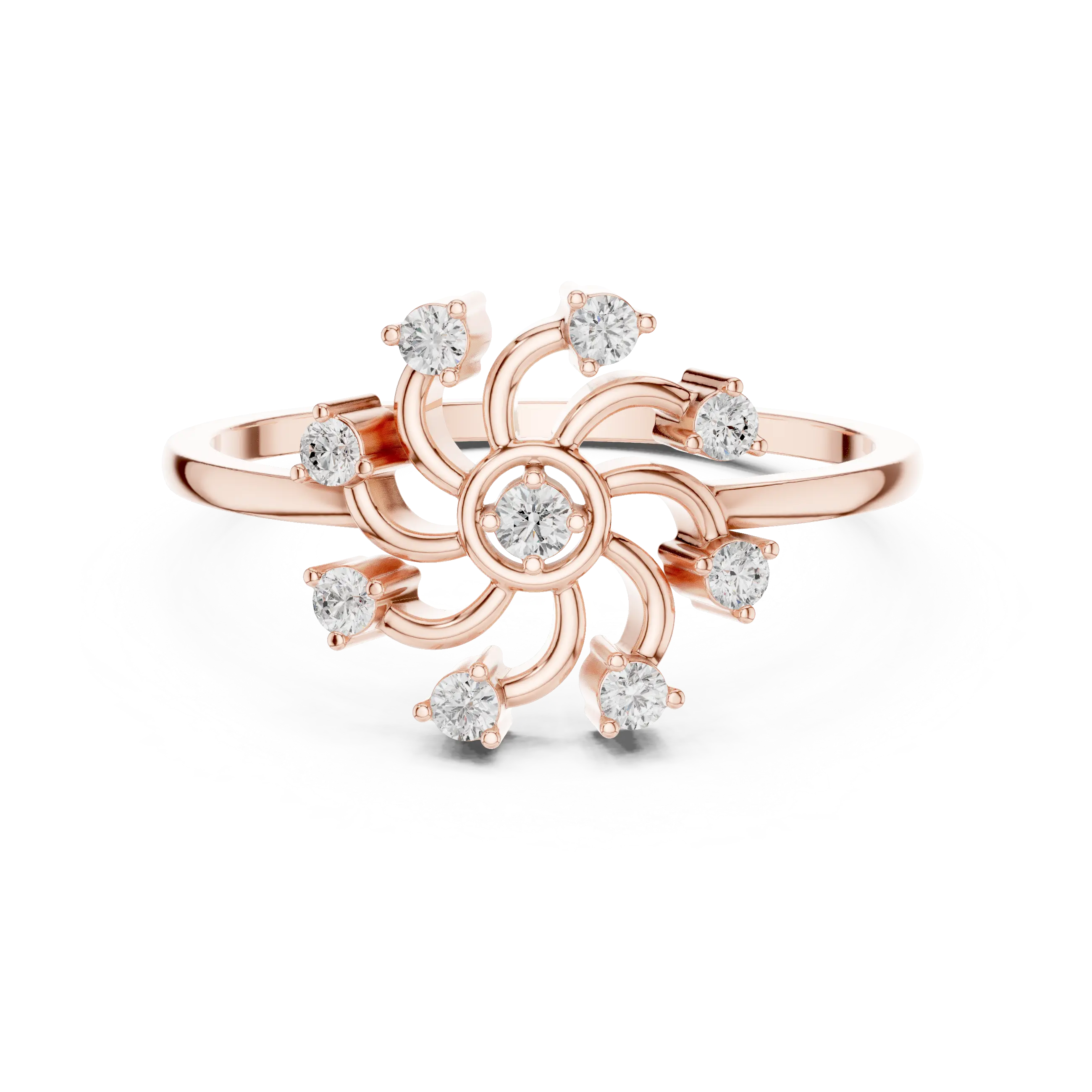 Floral Diamond Pinwheel Sunburst Statement Ring in 14k White Gold