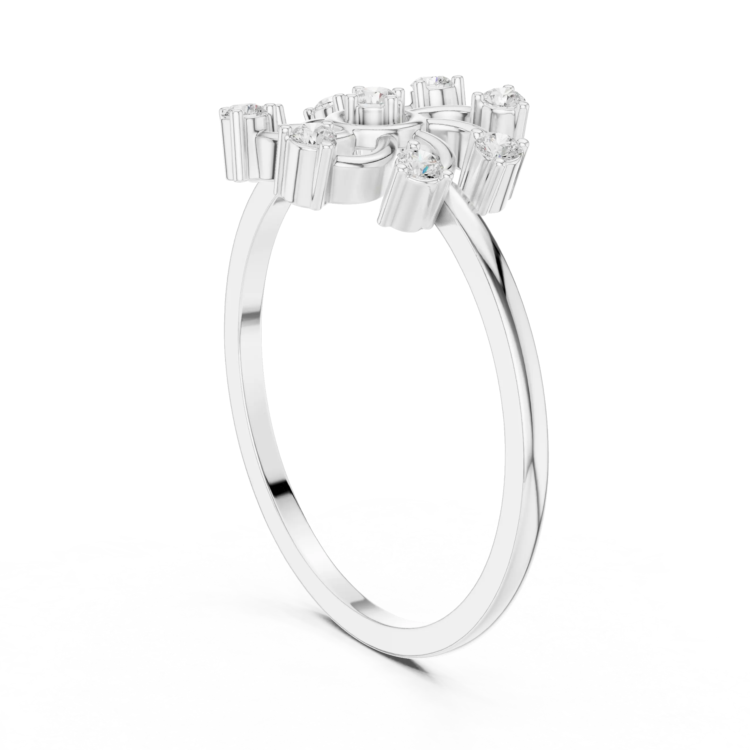 Floral Diamond Pinwheel Sunburst Statement Ring in 14k White Gold