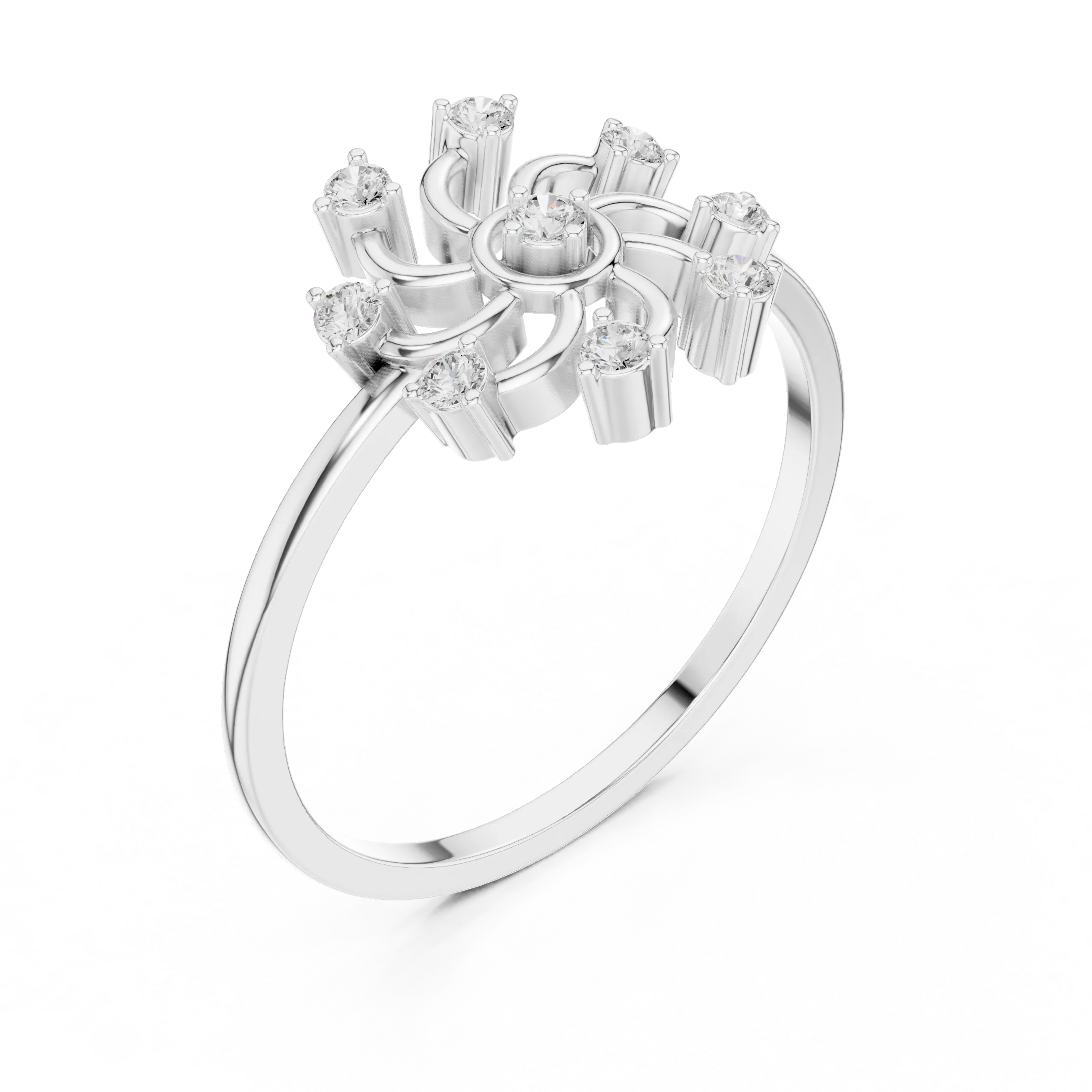 Floral Diamond Pinwheel Sunburst Statement Ring in 14k White Gold