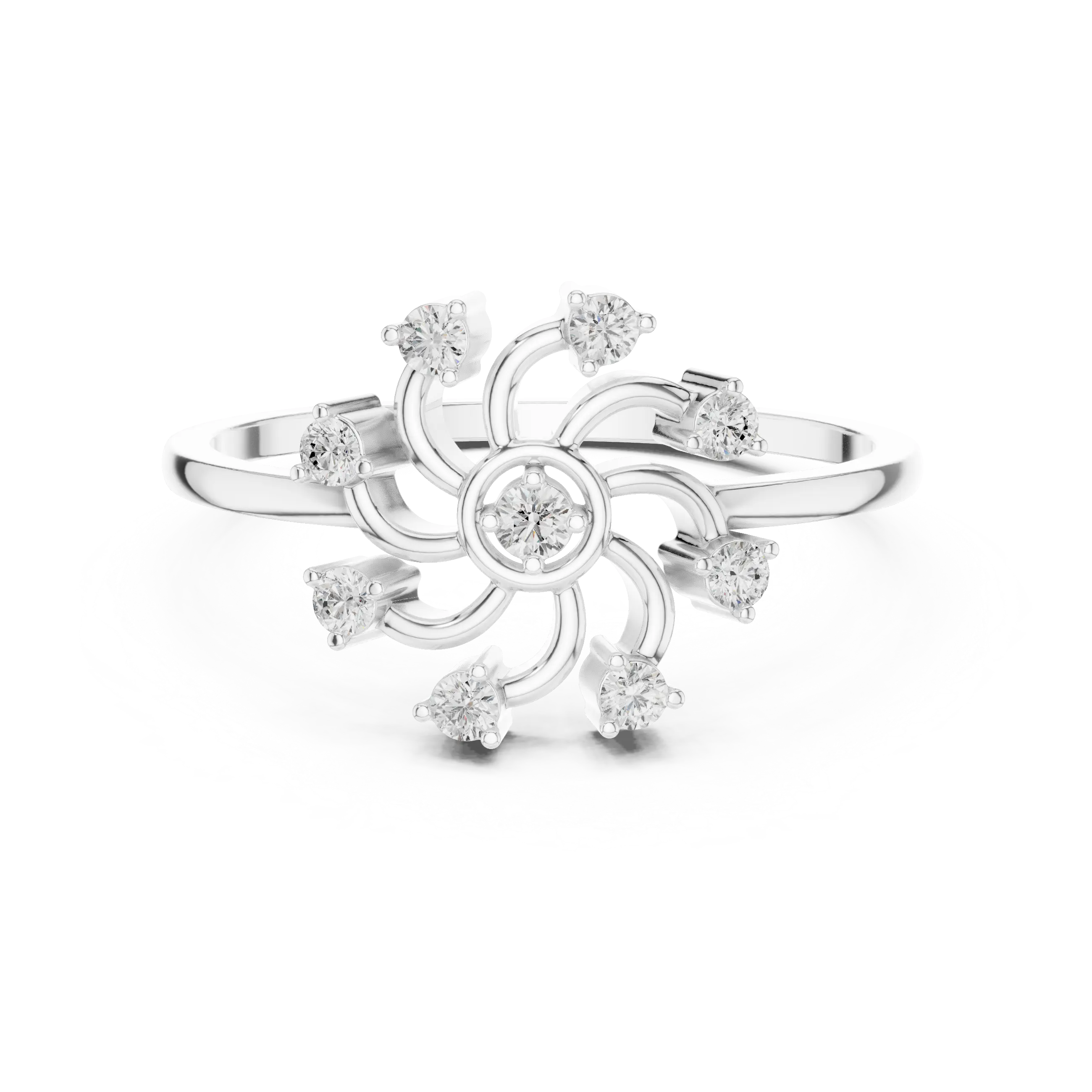 Floral Diamond Pinwheel Sunburst Statement Ring in 14k White Gold