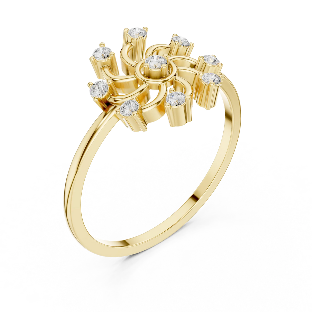 Floral Diamond Pinwheel Sunburst Statement Ring in 14k White Gold
