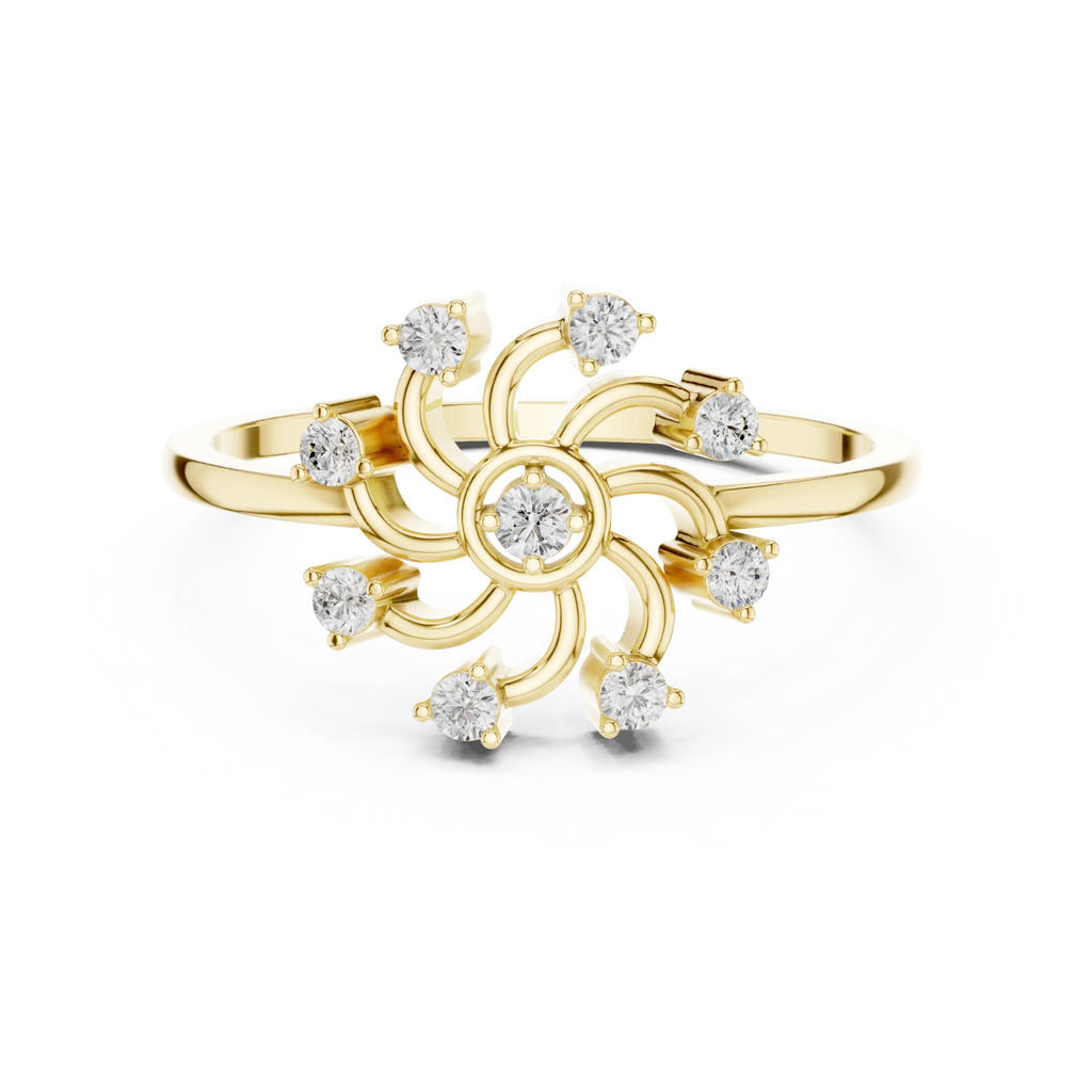 Floral Diamond Pinwheel Sunburst Statement Ring in 14k White Gold