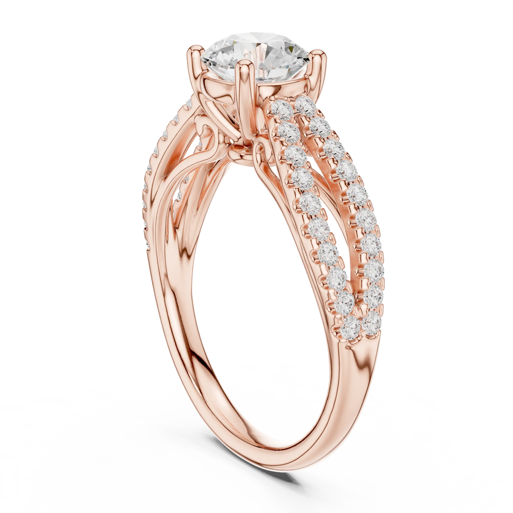 Round Diamond Split-Shank Pavé Engagement Ring in 18k White Gold