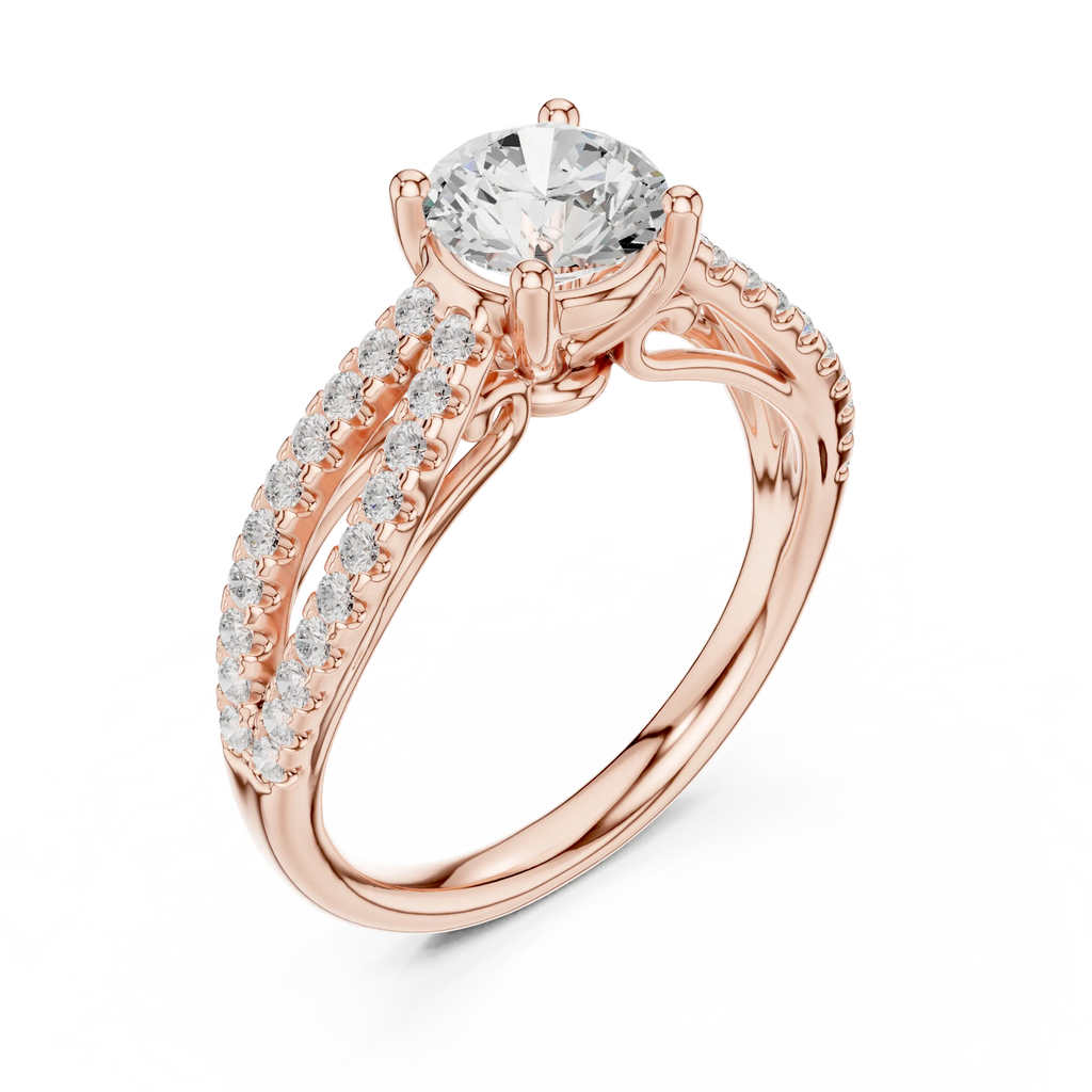 Round Diamond Split-Shank Pavé Engagement Ring in 18k White Gold