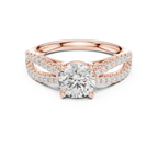Round Diamond Split-Shank Pavé Engagement Ring in 18k White Gold
