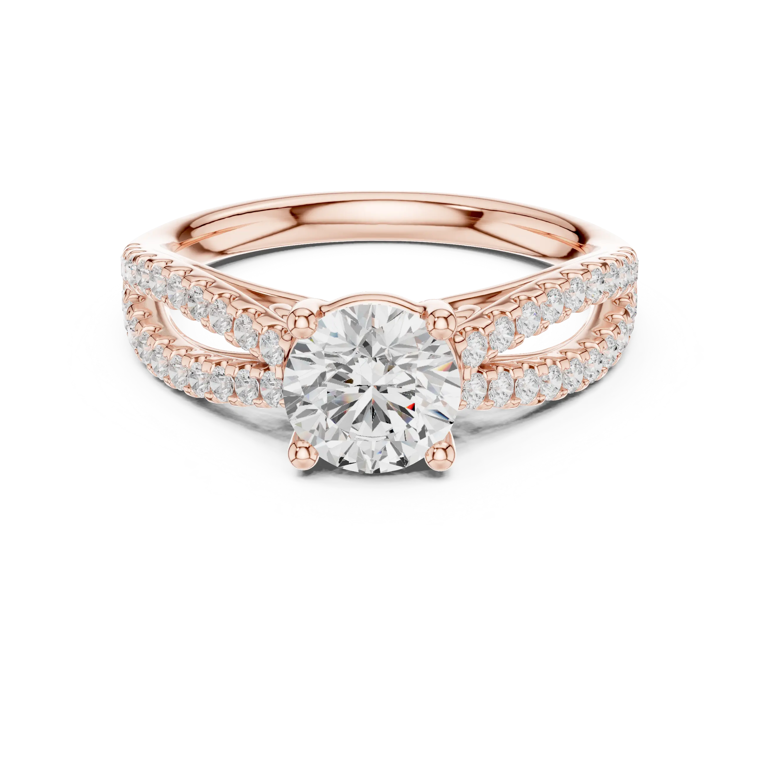 Round Diamond Split-Shank Pavé Engagement Ring in 18k White Gold