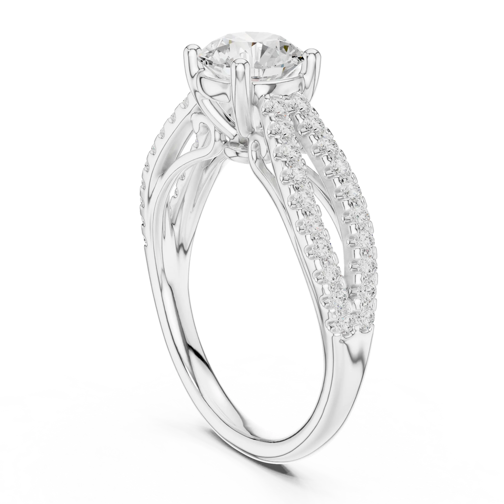 Round Diamond Split-Shank Pavé Engagement Ring in 18k White Gold