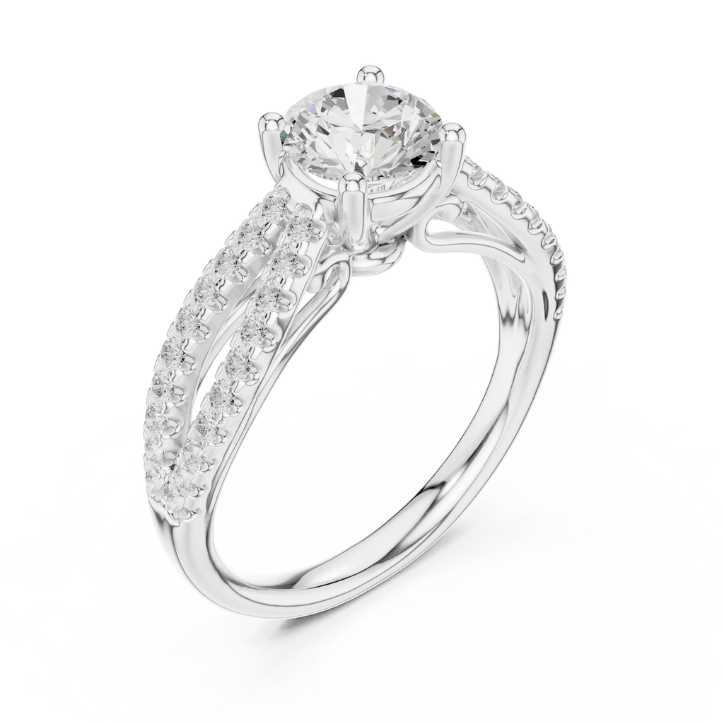 Round Diamond Split-Shank Pavé Engagement Ring in 18k White Gold