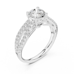 Round Diamond Split-Shank Pavé Engagement Ring in 18k White Gold