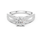 Round Diamond Split-Shank Pavé Engagement Ring in 18k White Gold