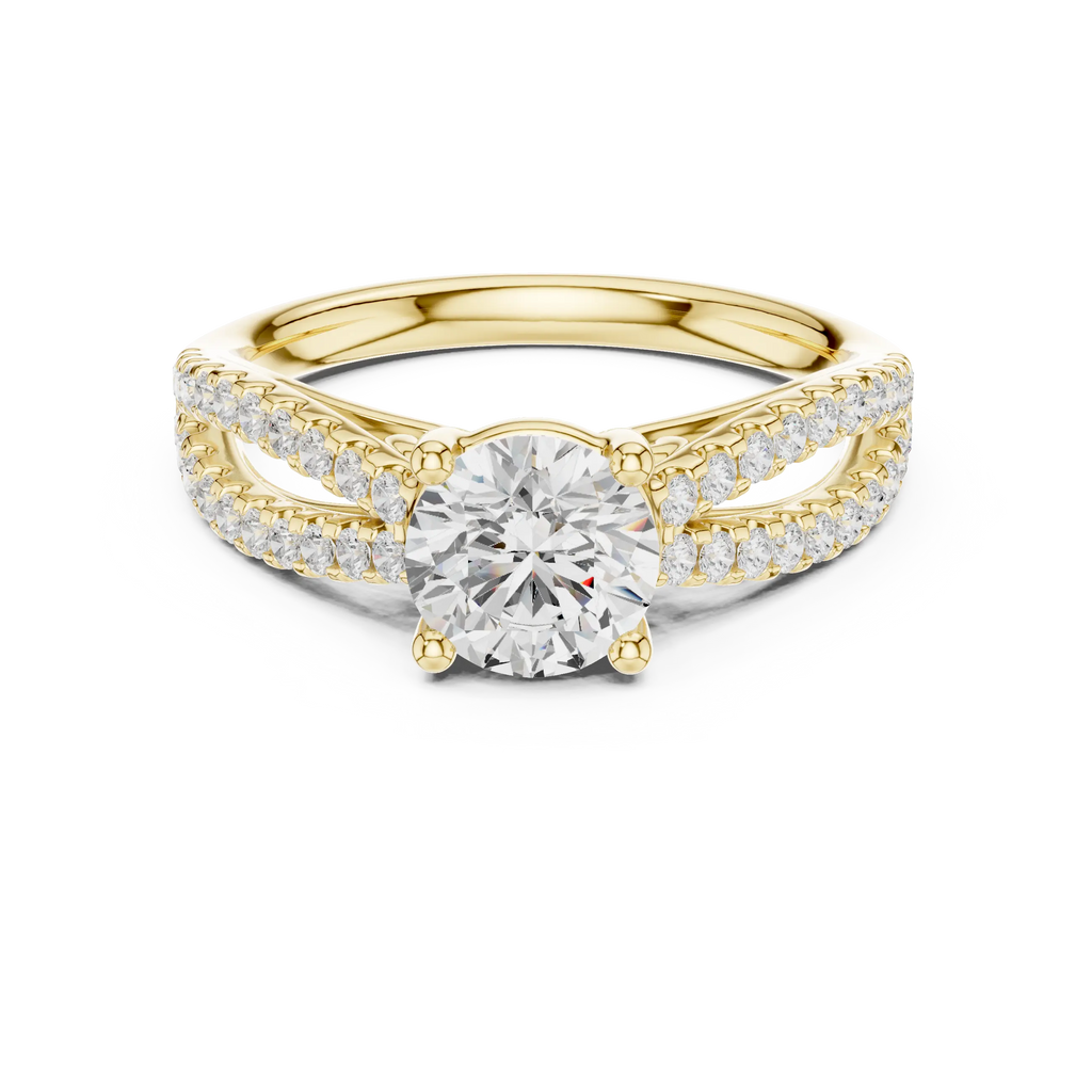 Round Diamond Split-Shank Pavé Engagement Ring in 18k White Gold
