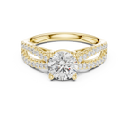 Round Diamond Split-Shank Pavé Engagement Ring in 18k White Gold