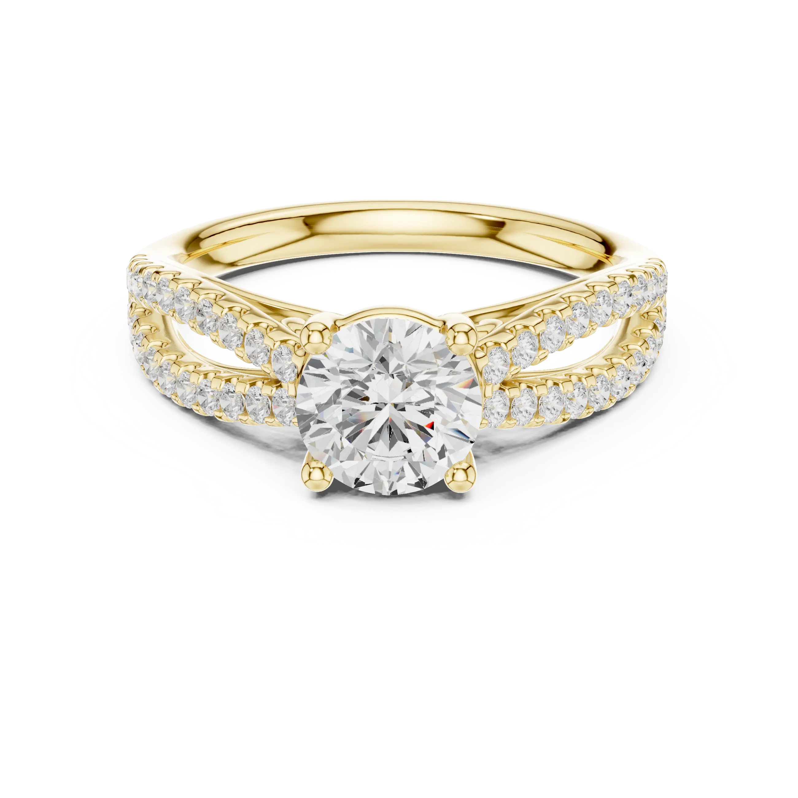 Round Diamond Split-Shank Pavé Engagement Ring in 18k White Gold