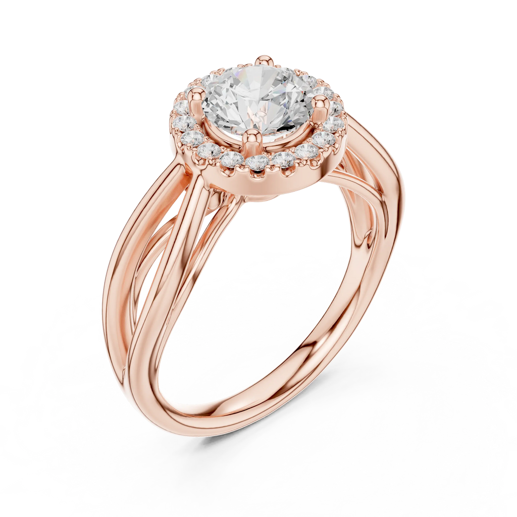 Round Diamond Halo Infinity Twist Engagement Ring in 14k White Gold