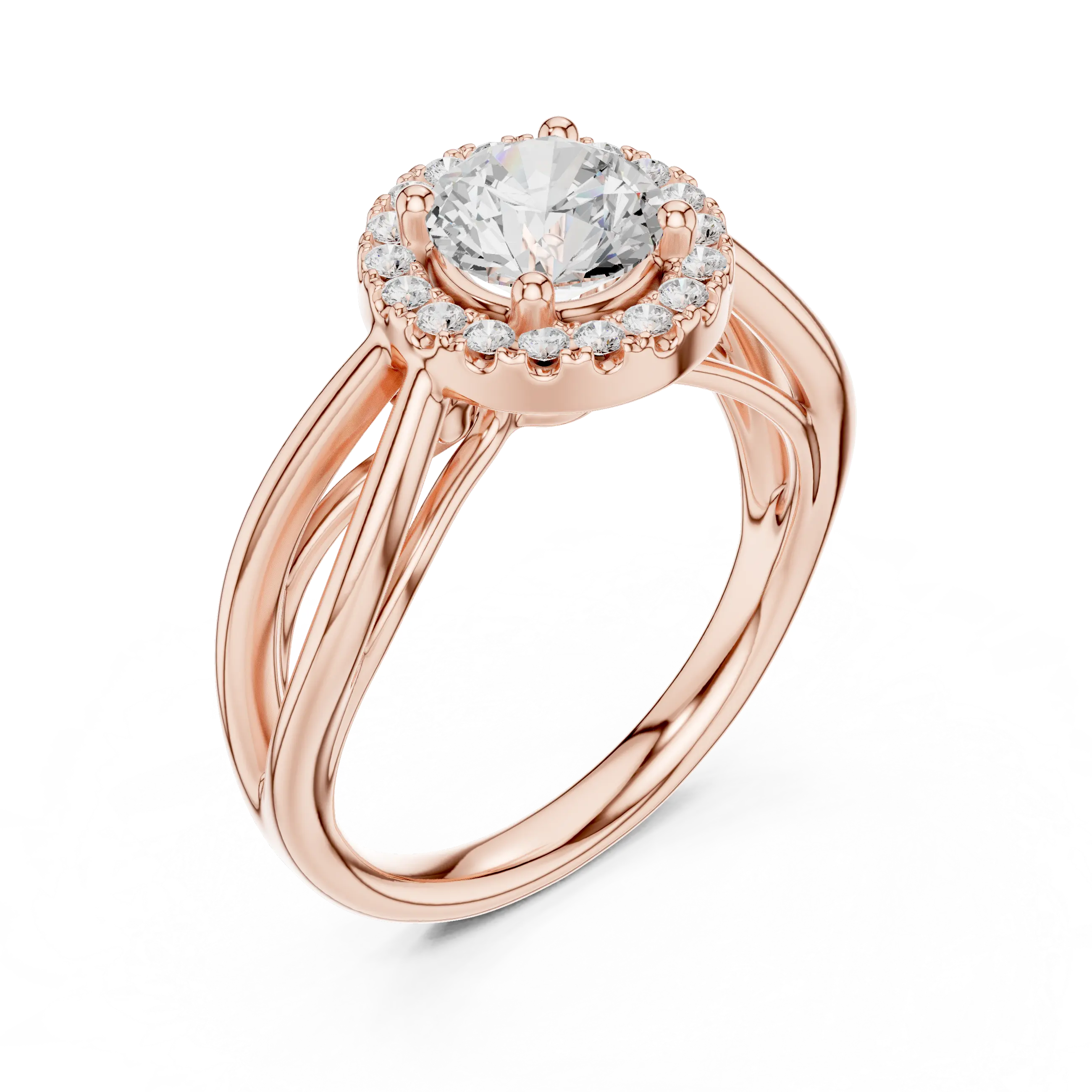 Round Diamond Halo Infinity Twist Engagement Ring in 14k White Gold