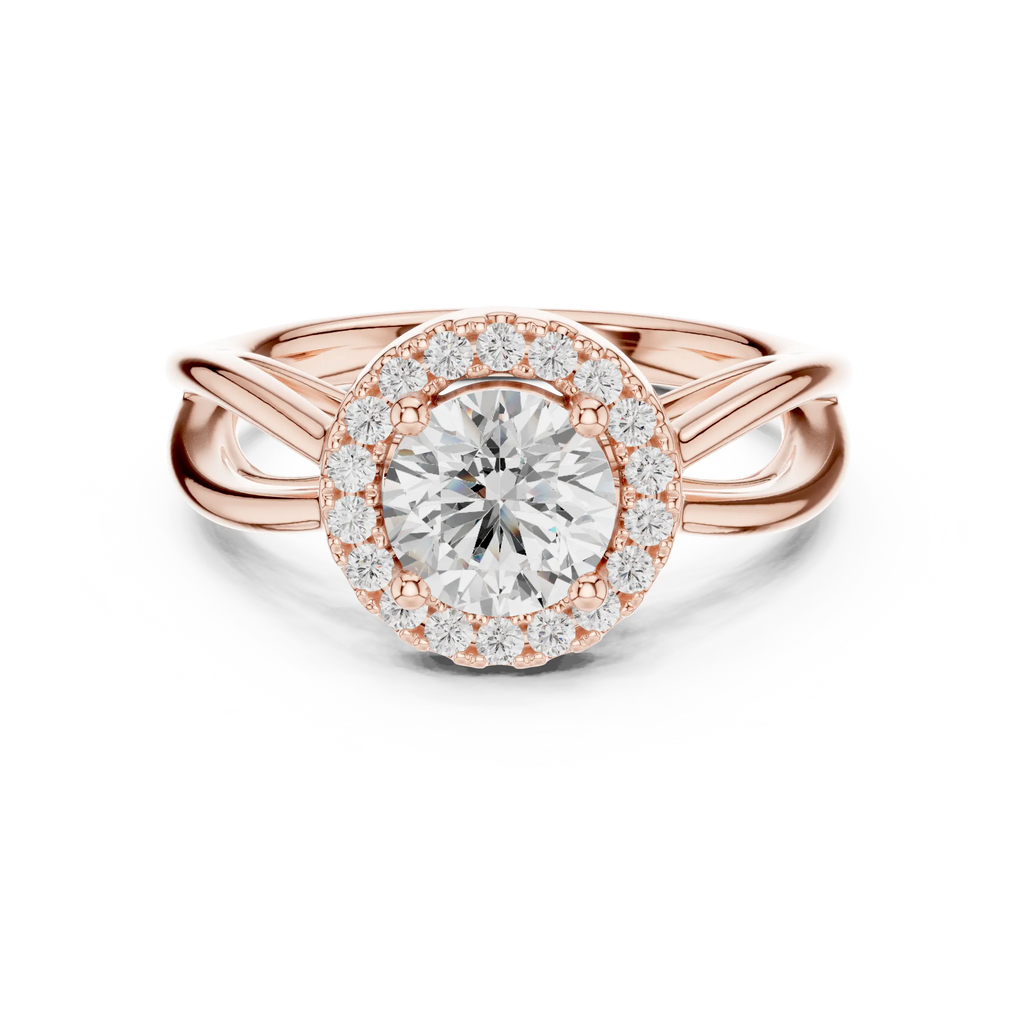 Round Diamond Halo Infinity Twist Engagement Ring in 14k White Gold