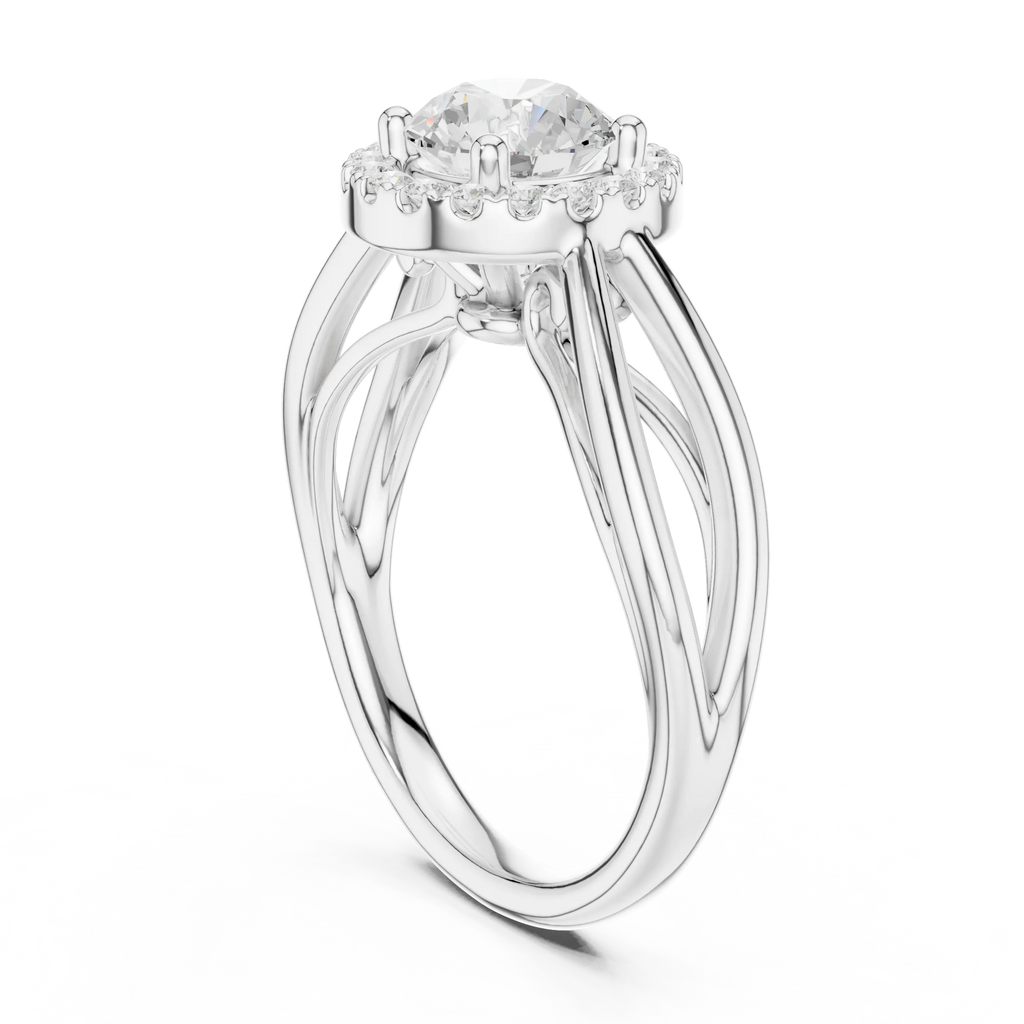 Round Diamond Halo Infinity Twist Engagement Ring in 14k White Gold