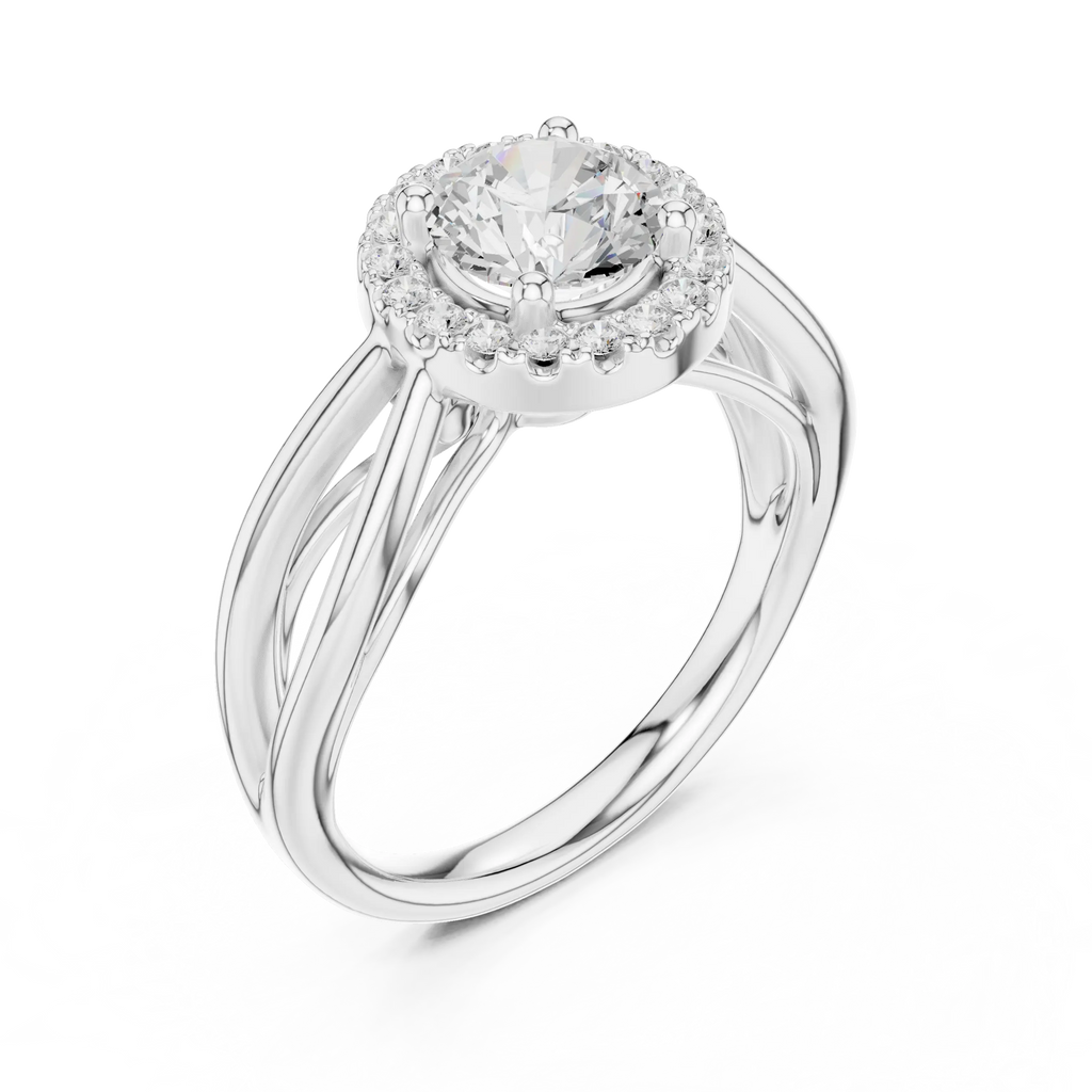 Round Diamond Halo Infinity Twist Engagement Ring in 14k White Gold