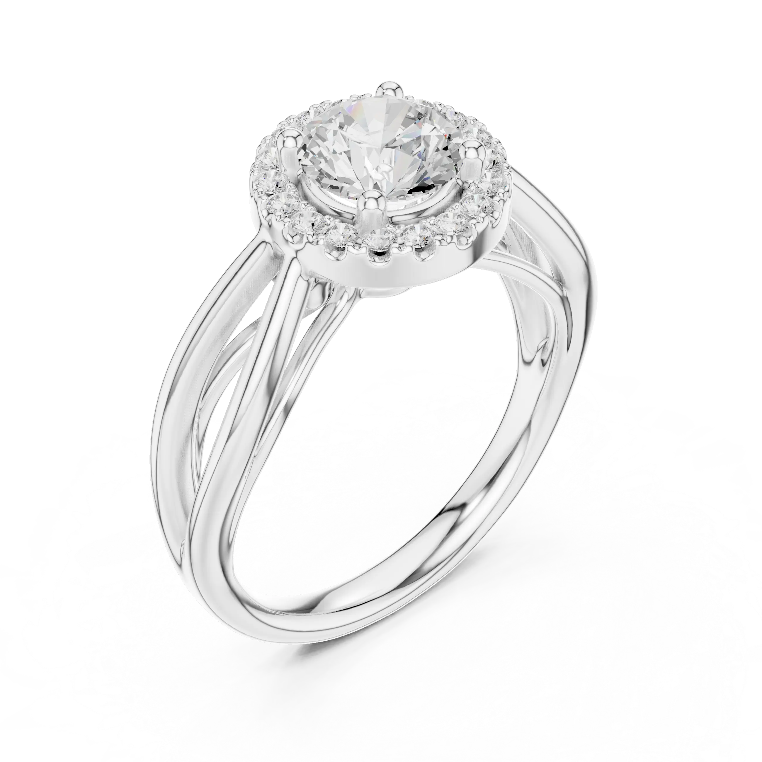 Round Diamond Halo Infinity Twist Engagement Ring in 14k White Gold