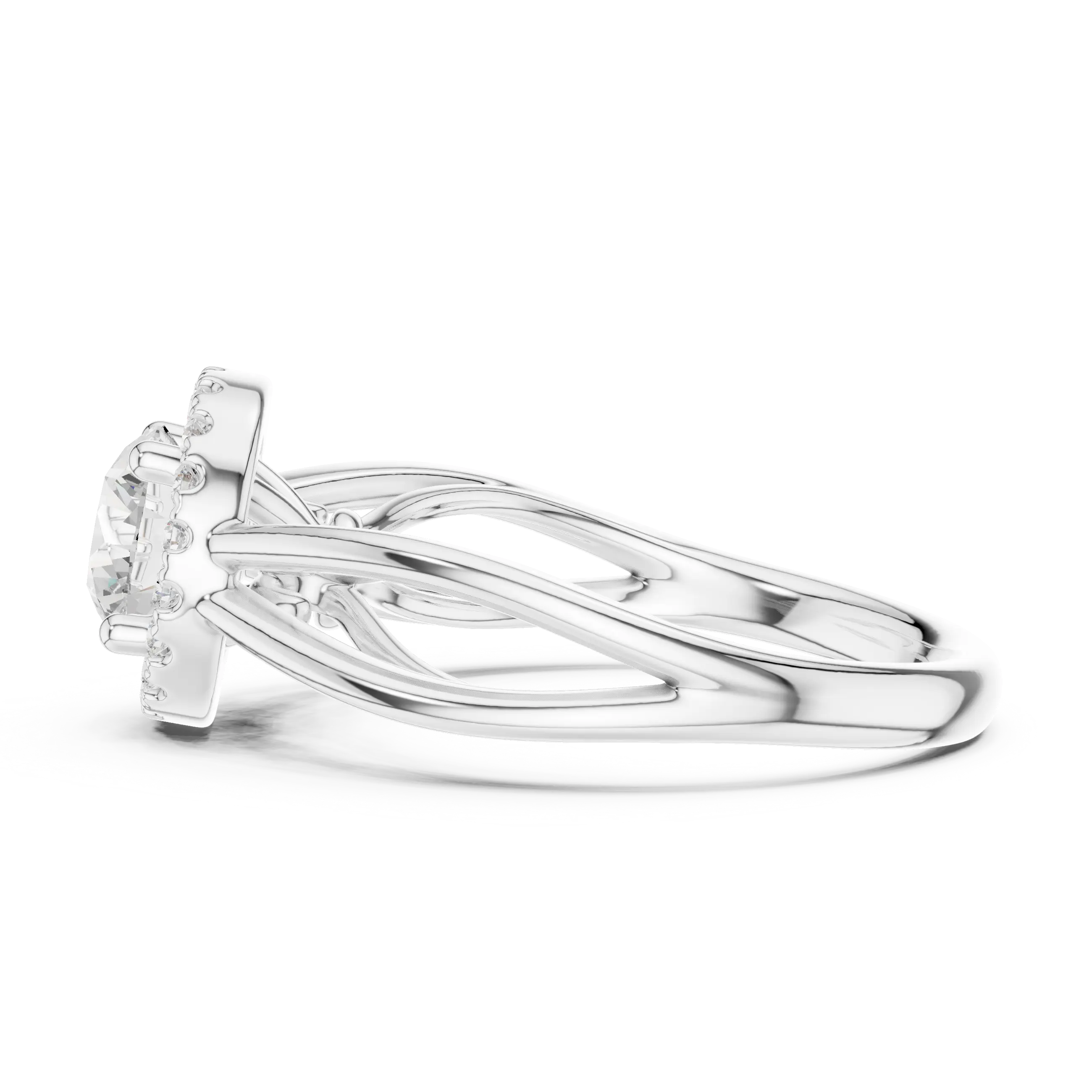 Round Diamond Halo Infinity Twist Engagement Ring in 14k White Gold