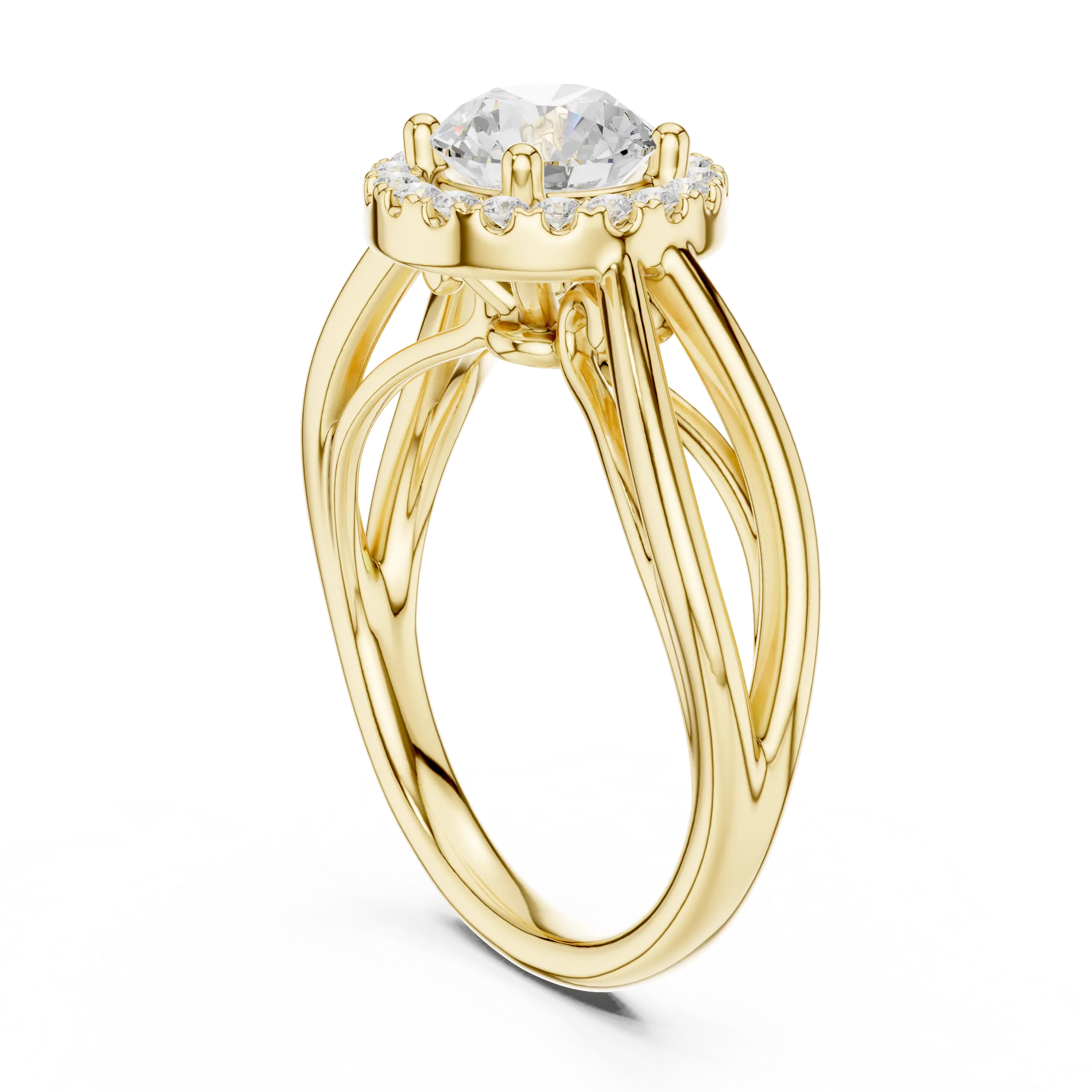 Round Diamond Halo Infinity Twist Engagement Ring in 14k White Gold