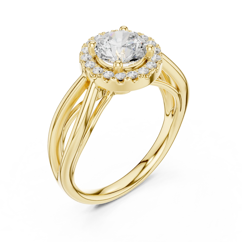 Round Diamond Halo Infinity Twist Engagement Ring in 14k White Gold