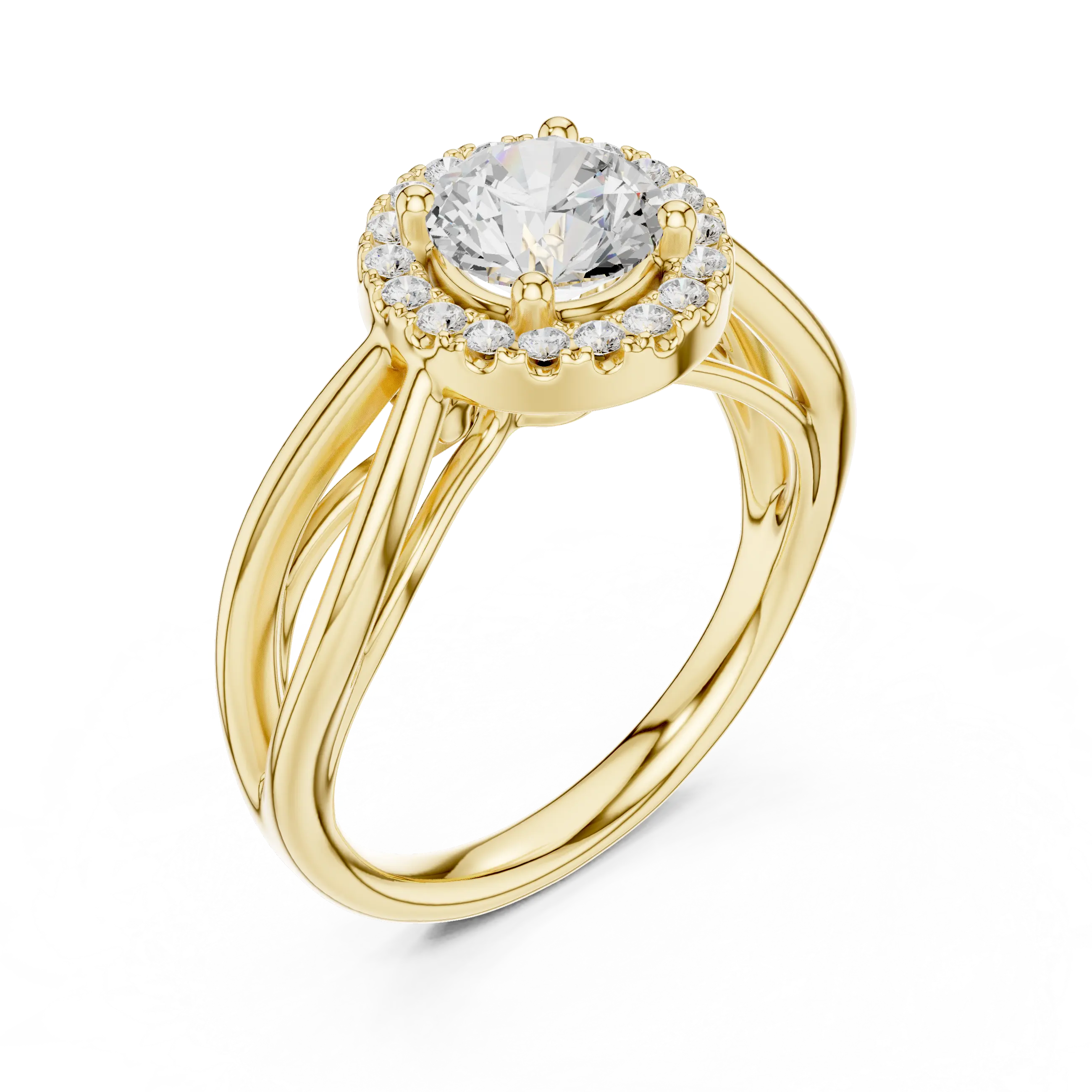Round Diamond Halo Infinity Twist Engagement Ring in 14k White Gold