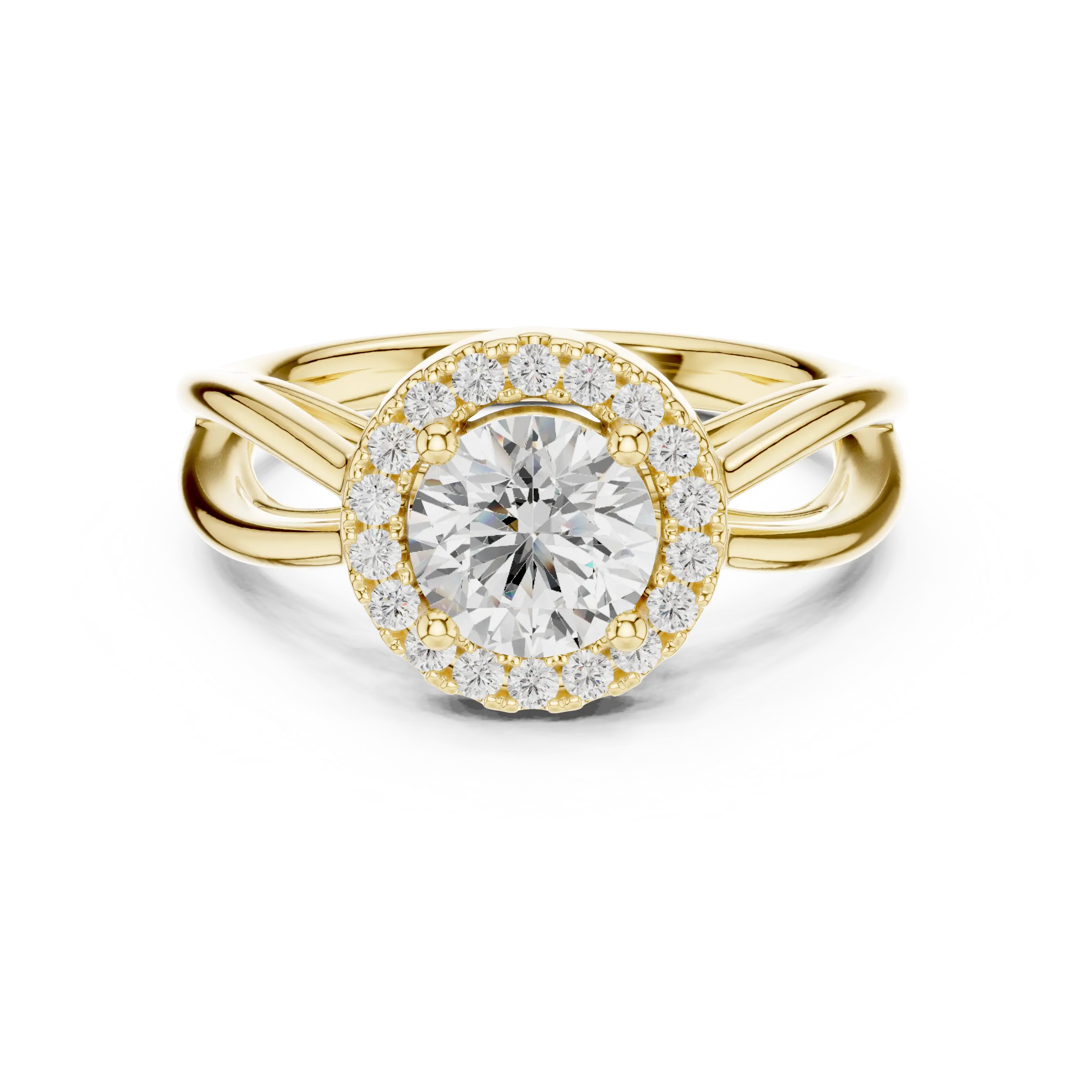Round Diamond Halo Infinity Twist Engagement Ring in 14k White Gold