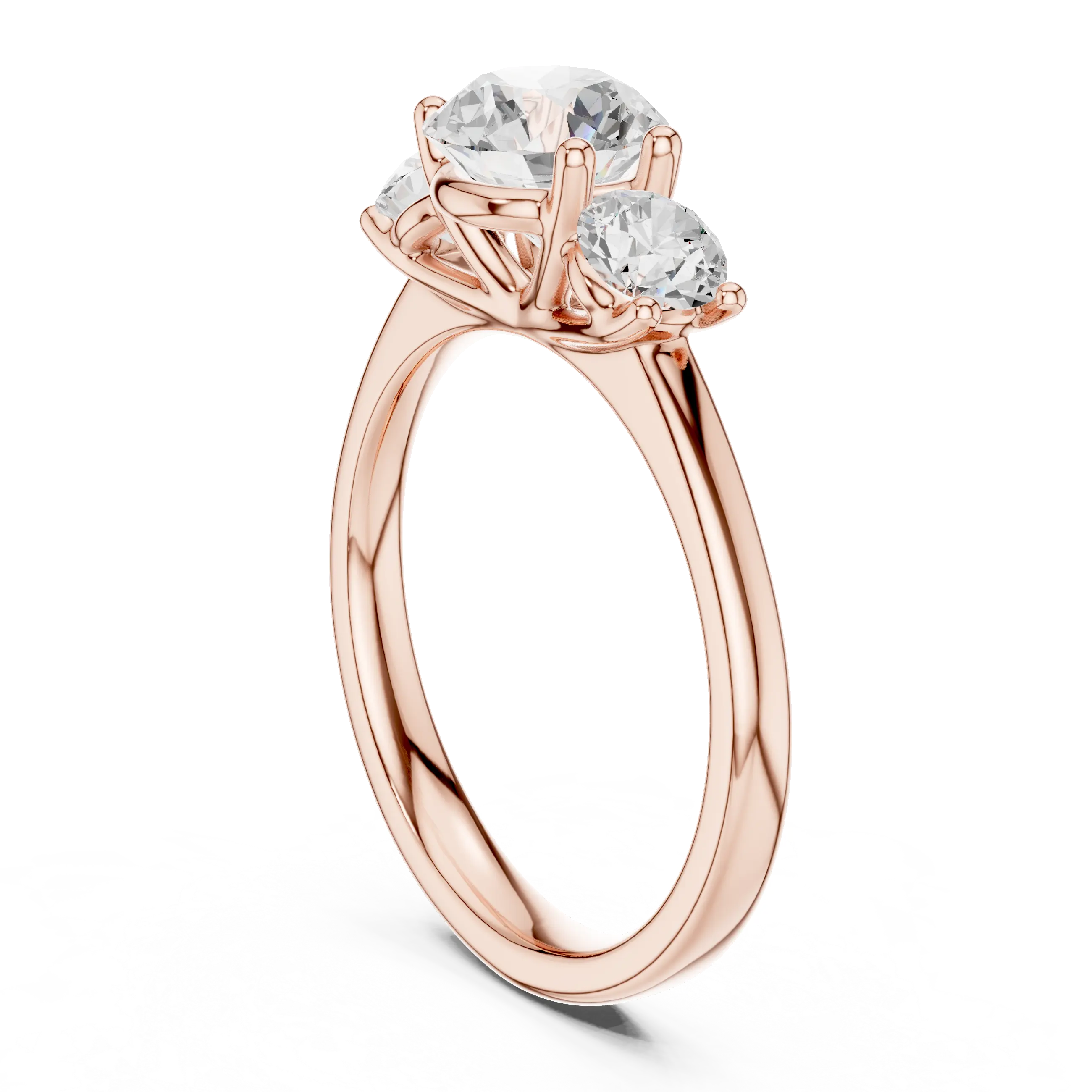 Three-Stone Round Moissanite Diamond Engagement Ring in 10k Rose Gold