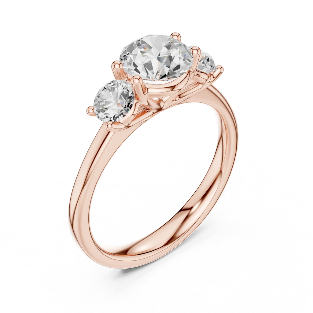 Three-Stone Round Moissanite Diamond Engagement Ring in 10k Rose Gold