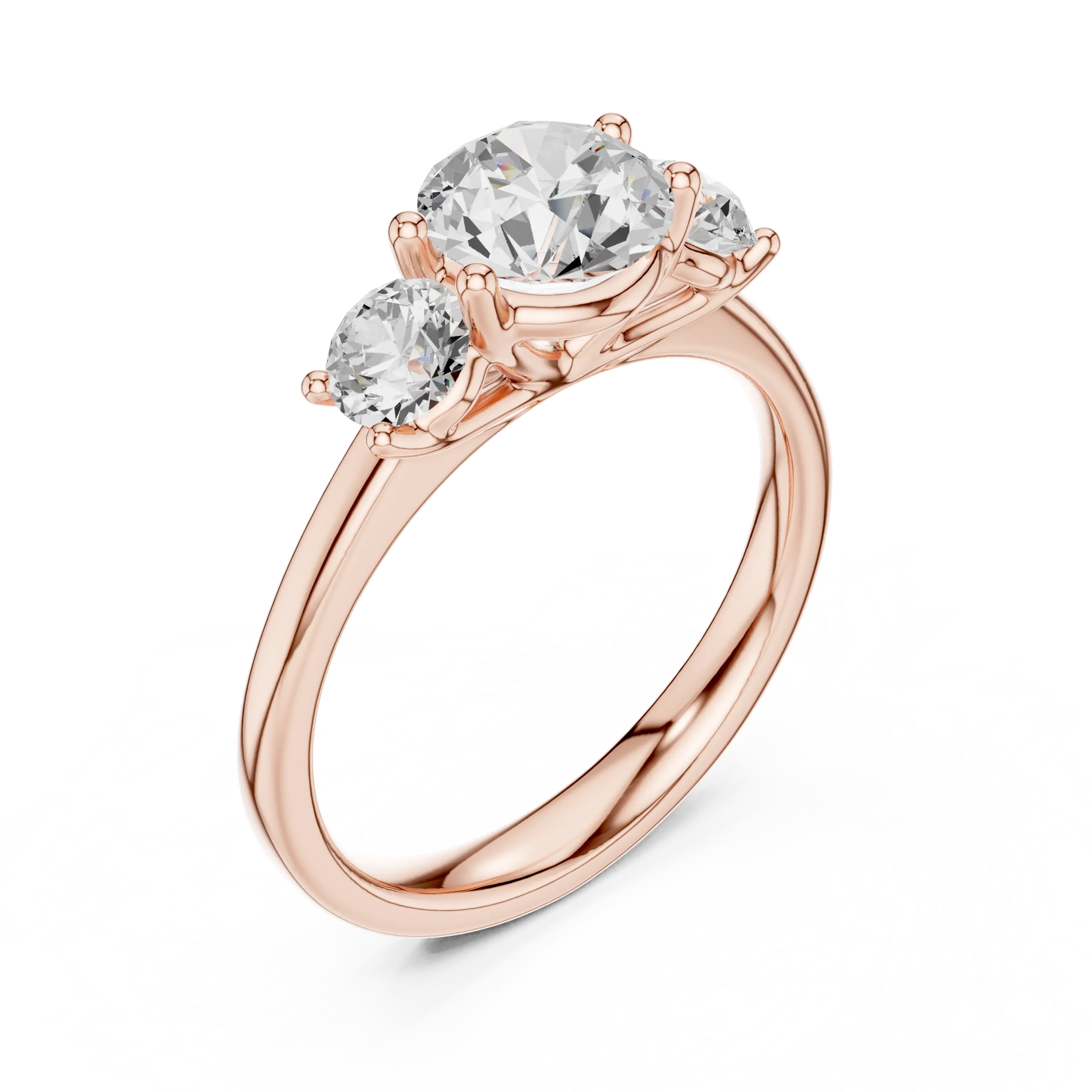 Three-Stone Round Moissanite Diamond Engagement Ring in 10k Rose Gold